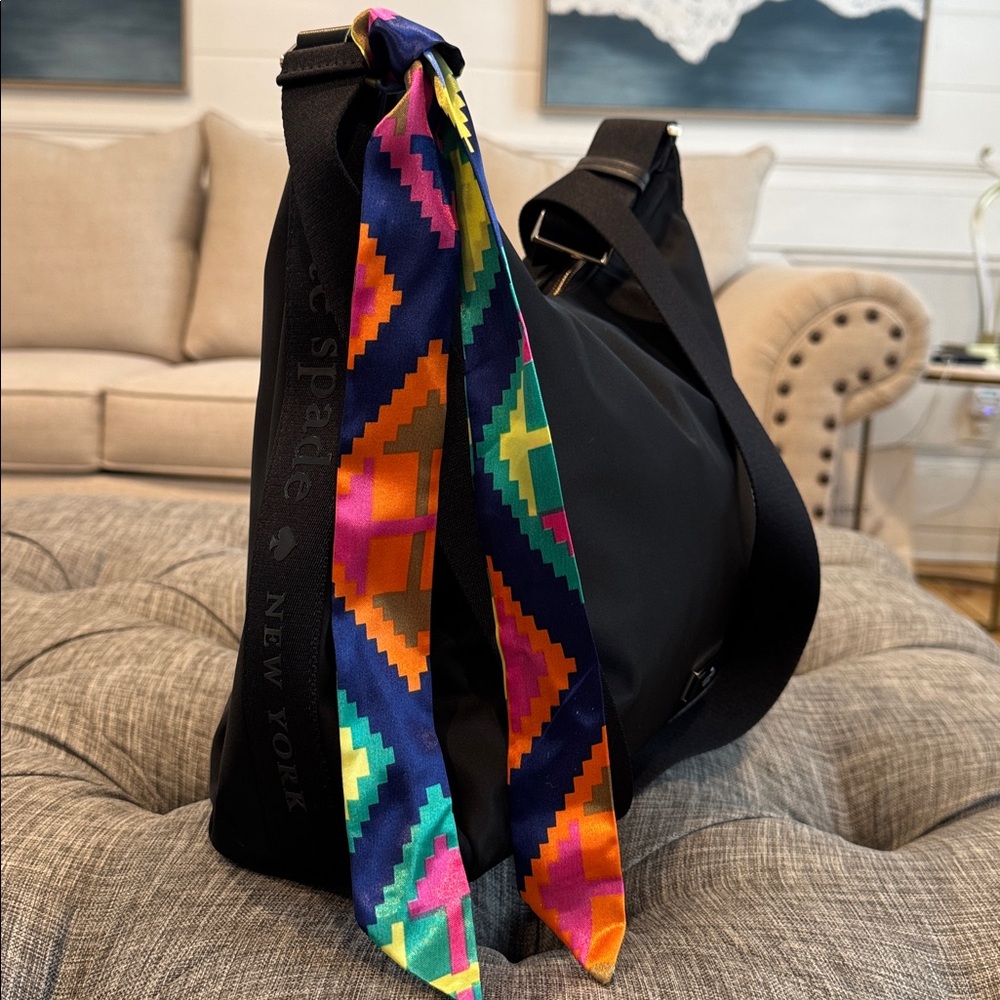 Kate Spade Carter Logo Large Black Nylon Hobo Crossbody - Picture 3 of 17